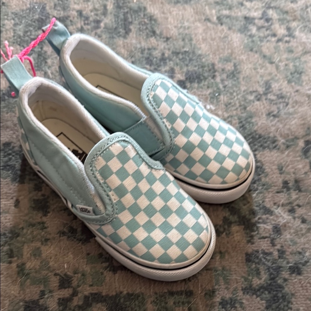 Vans Blue and White Checkered Slip-On Sneakers